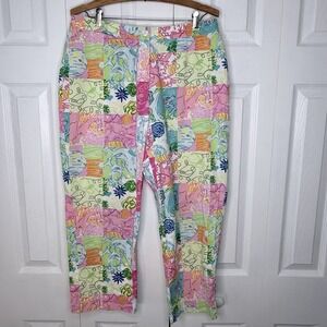 VTG Lilly Pulitzer Patchwork Cropped Capri‎ Golf Pants Pink/Blue Size 12